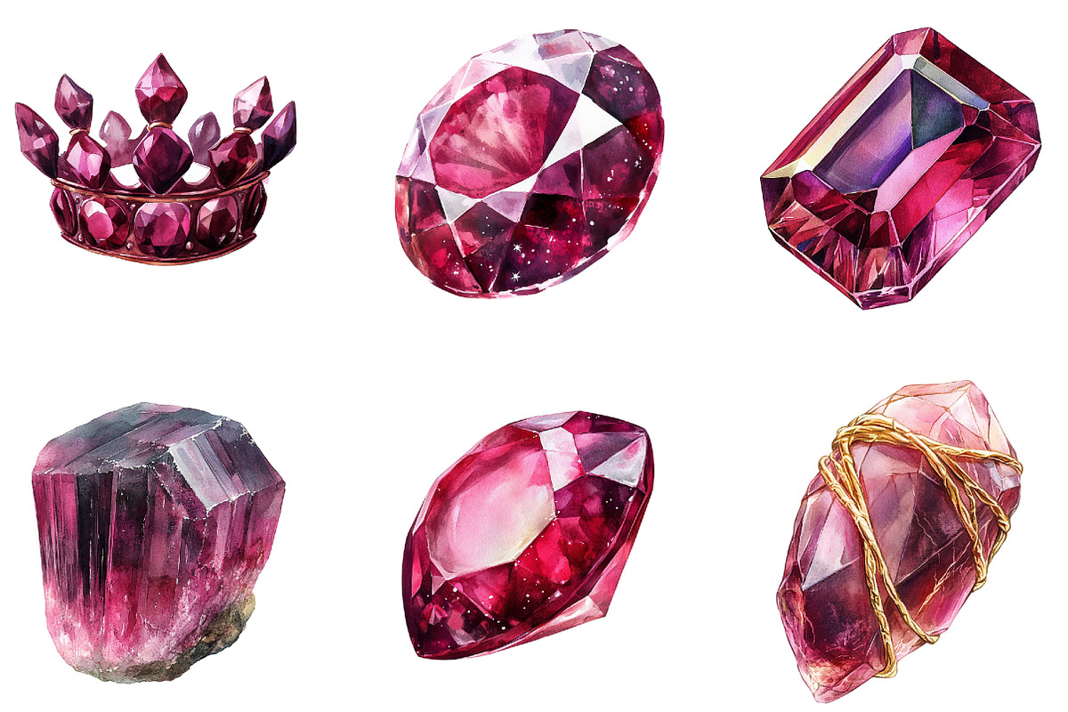 Burgundy Crystals and Gems Clipart, an Illustration by DreamArtGraphic (Photo 3 of 3)