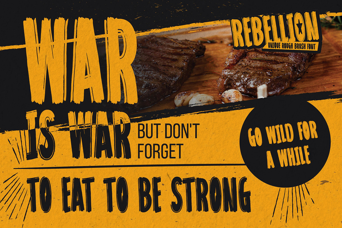 REBELLION - Unique Rough Brush Font, a Font by Gassstype (Photo 5 of 8)