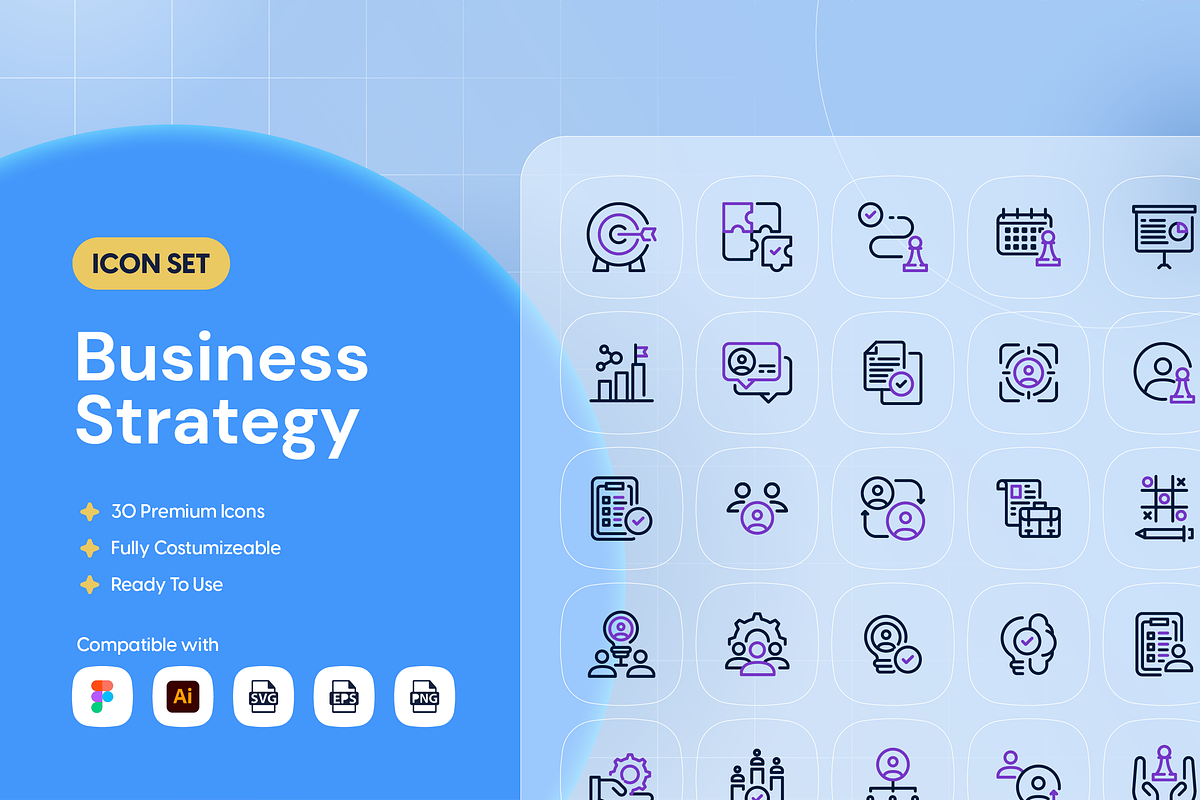 Business Strategy Icon Set, an Outline Icon by Nathaya Studio (Photo 1 of 2)