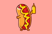 Cute Hotdog Holding Mustard Cartoon, a Food Illustration by Catalyst Labs (Thumbnail 2 of 3)