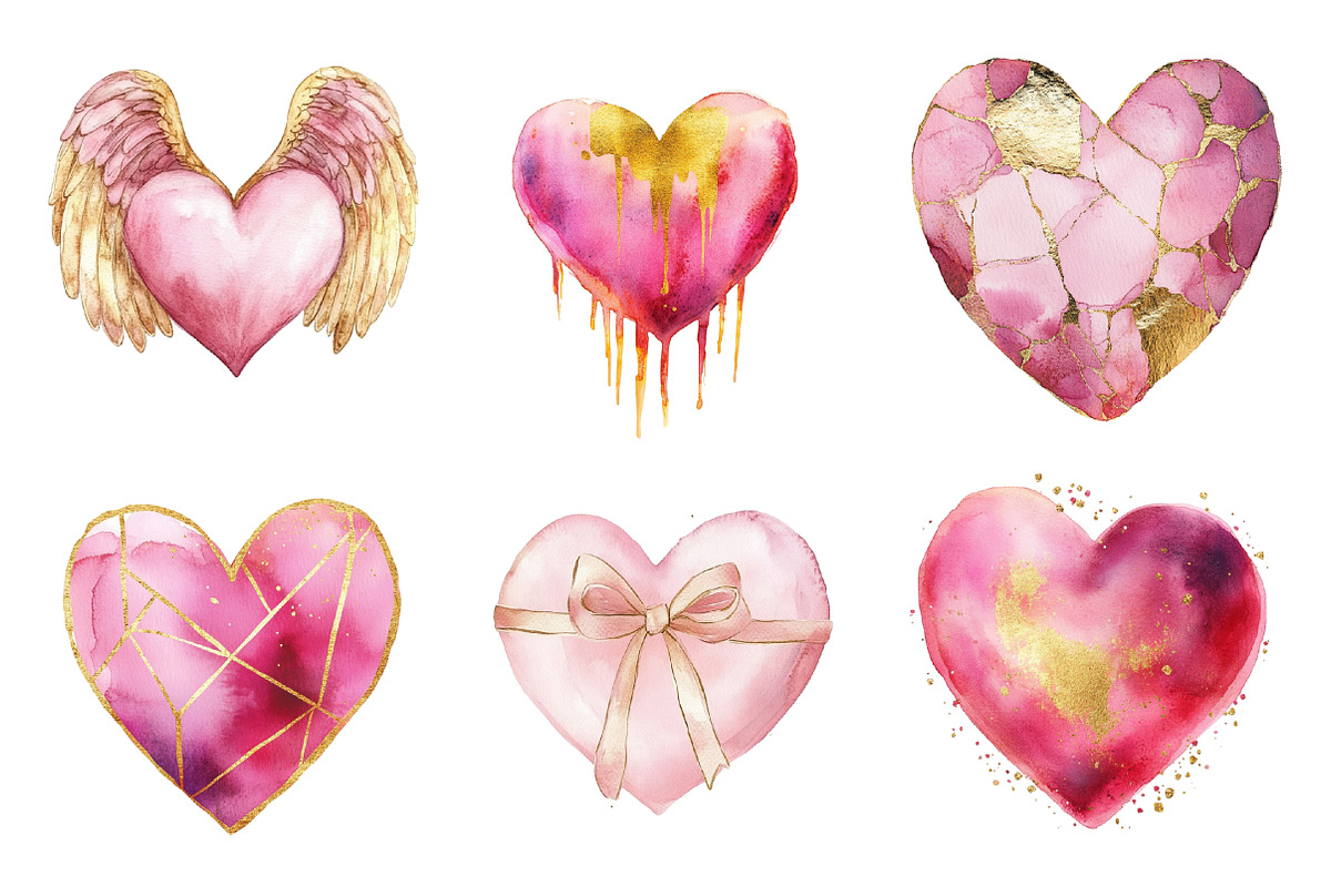 Pink Gold Hearts Clipart Bundle, an Illustration by SinaCreation (Photo 2 of 5)