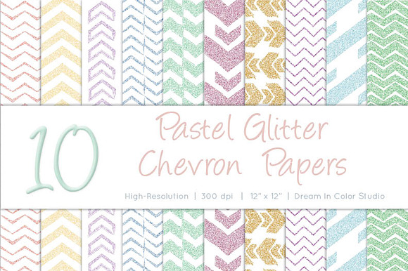 Spring Pastel Chevron Glitter Papers