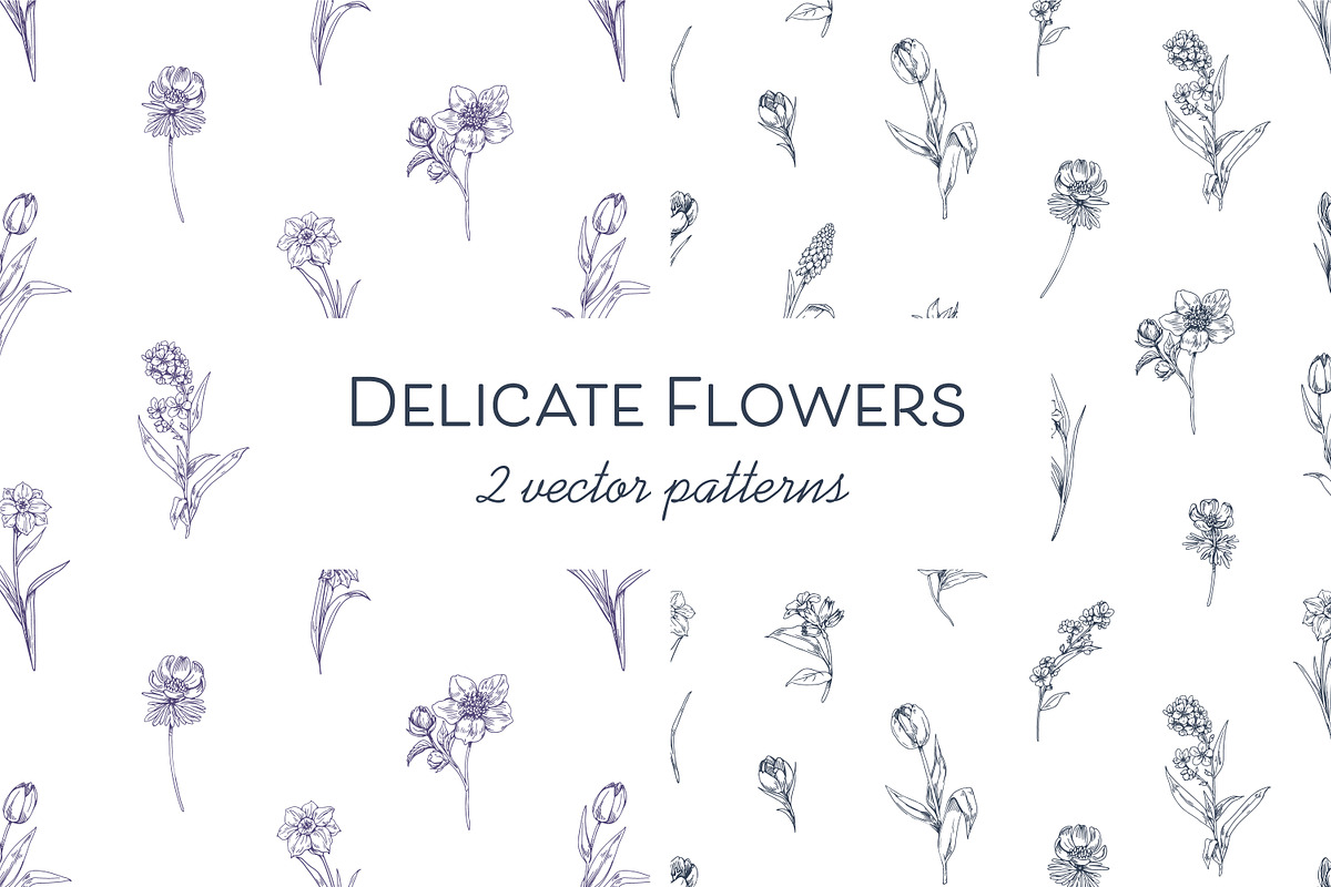 Engraved flowers seamless patterns, a Pattern Graphic by Good Studio (Photo 1 of 6)