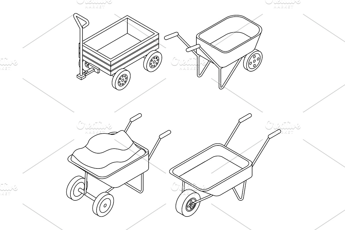 Wheelbarrow icons set vector outine, a Transportation Illustration by Ylivdesign