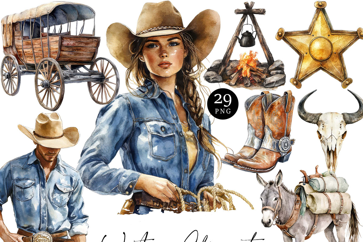 Watercolor Western Clipart Bundle, a Person Illustration by Design Scotch (Photo 1 of 8)