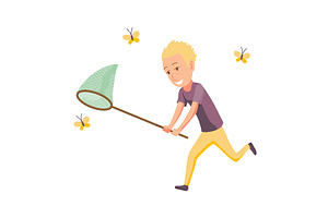 A Young Boy Joyfully Catching, an Animal Illustration by the8monkey
