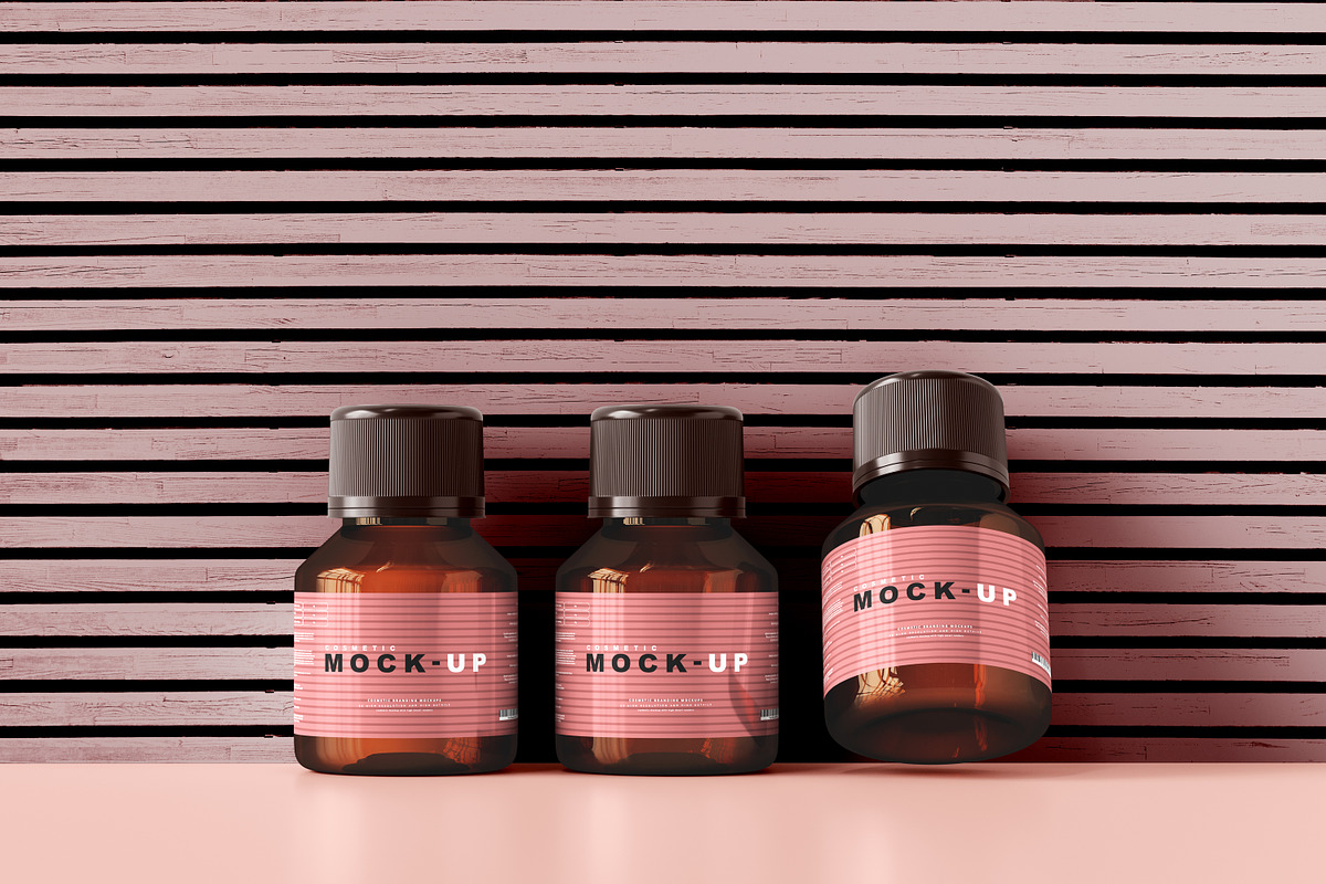 Amber Glass Cosmetic Bottle Mockups, a Cups & Container Mockup by pmvch (Photo 21 of 26)