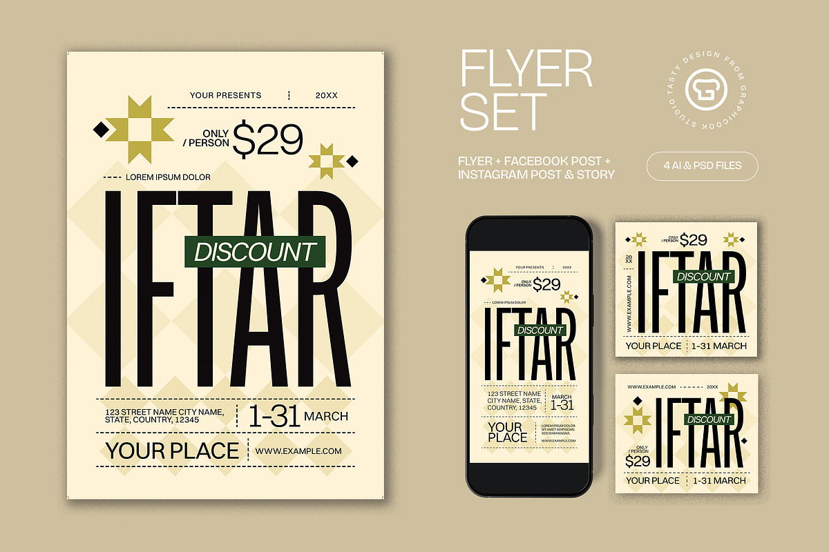 Beige Bold Iftar Discount Flyer Set, a Flyer Template by graphicook (Photo 1 of 3)