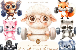 Watercolor Cute Animals Workout, an Animal Illustration by SparkyDesignsUS