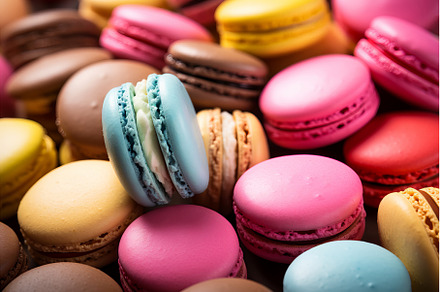 Vibrant Many colorful macarons, a Food & Drink Photo by Ylivdesign