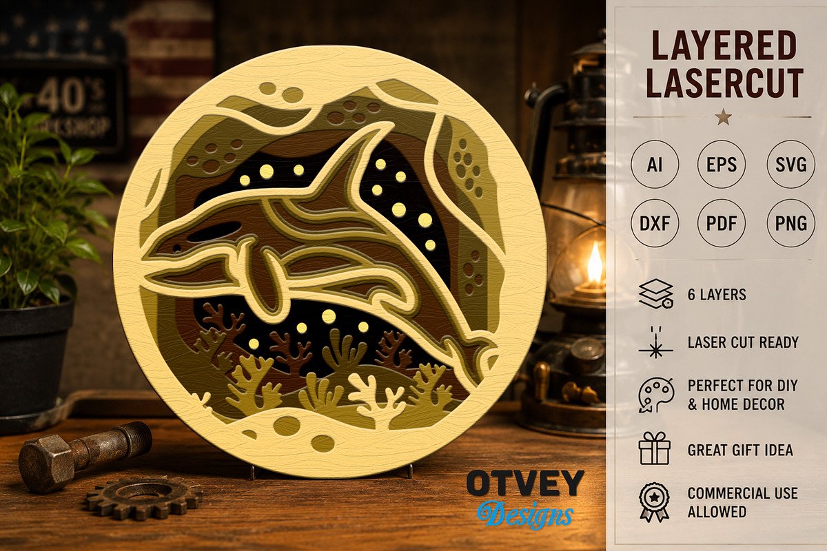 Sea Animals Mandala 3D Layered 6, an Animal Illustration by OTVEY DESIGN (Photo 6 of 7)