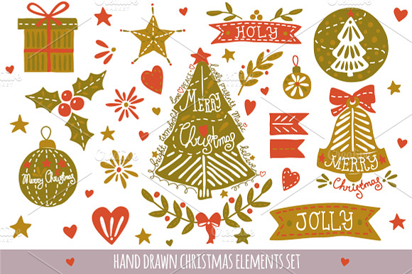 Hand drawn Christmas elements set preview 6