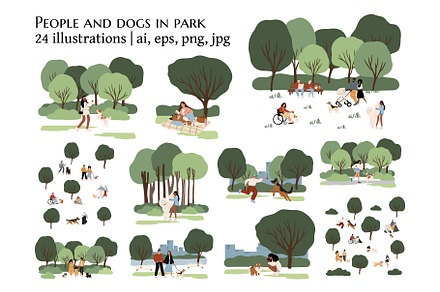 Pet and People in park Illustration, an Animal Illustration by LyubovZaytseva
