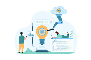 Search and development of tech, a Technology Illustration by Flashvector