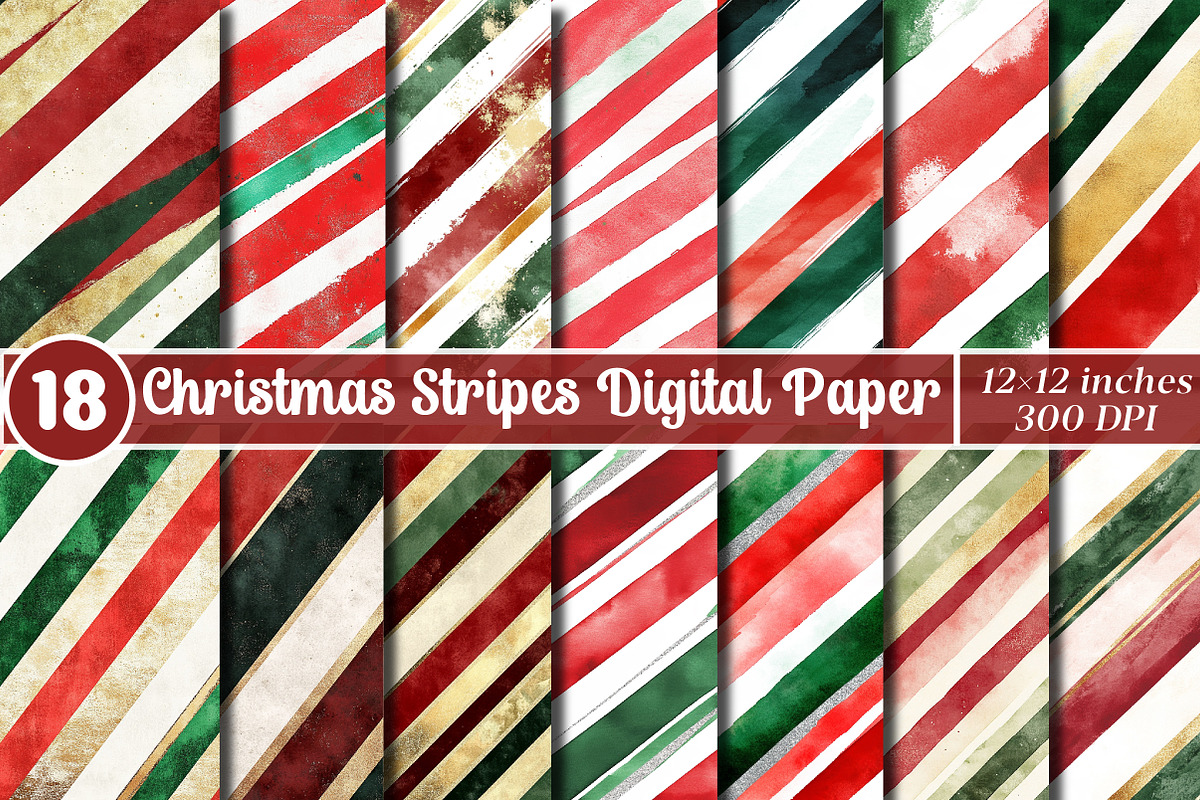 Christmas Stripes Digital Paper, a Pattern Graphic by SinaCreation (Photo 1 of 5)