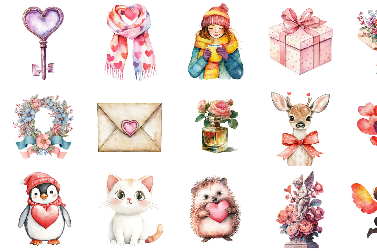 Watercolor Valentines Day Clipart, an Illustration by Design Market (Photo 4 of 4)