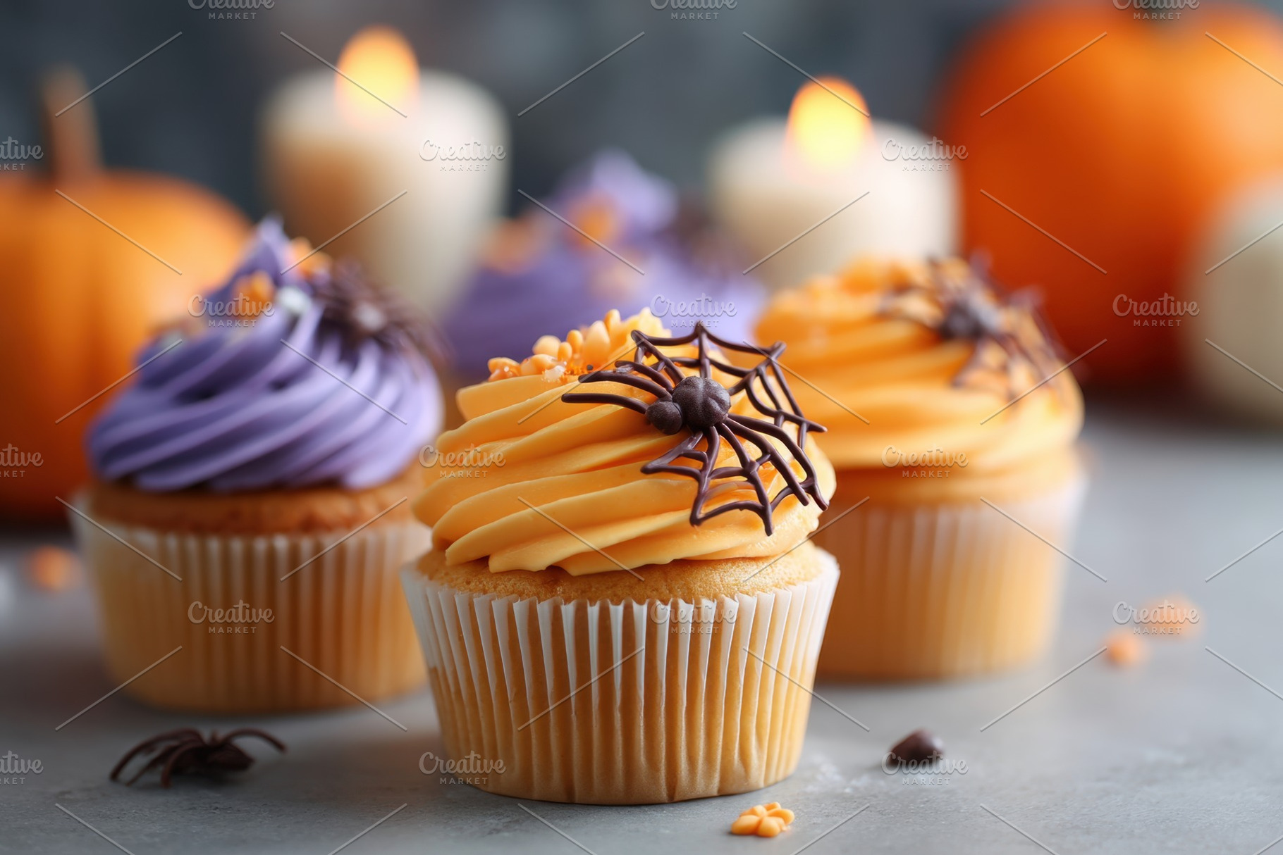 Festive cupcakes decorated for halloween holiday, a Food & Drink Photo by AlyaAnd