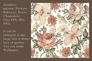 Set Seamless Flowers Roses Hibiscus, a Pattern Graphic by Vintage (Thumbnail 2 of 13)