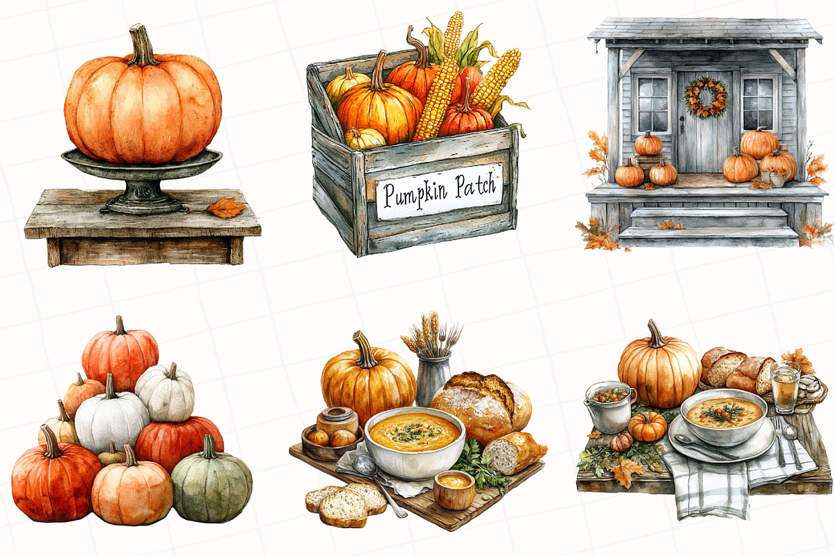 Watercolor Pumpkin Patch Clipart, an Illustration by OK Design (Photo 4 of 5)