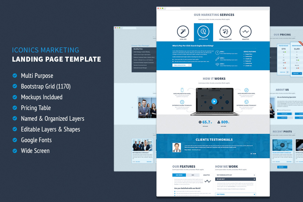 Iconic Marketing PSD Landing Page, a Landing Page Template by PSDFY (Photo 1 of 3)