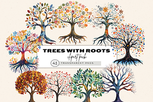 TREES WITH ROOTS CLIPART PACK