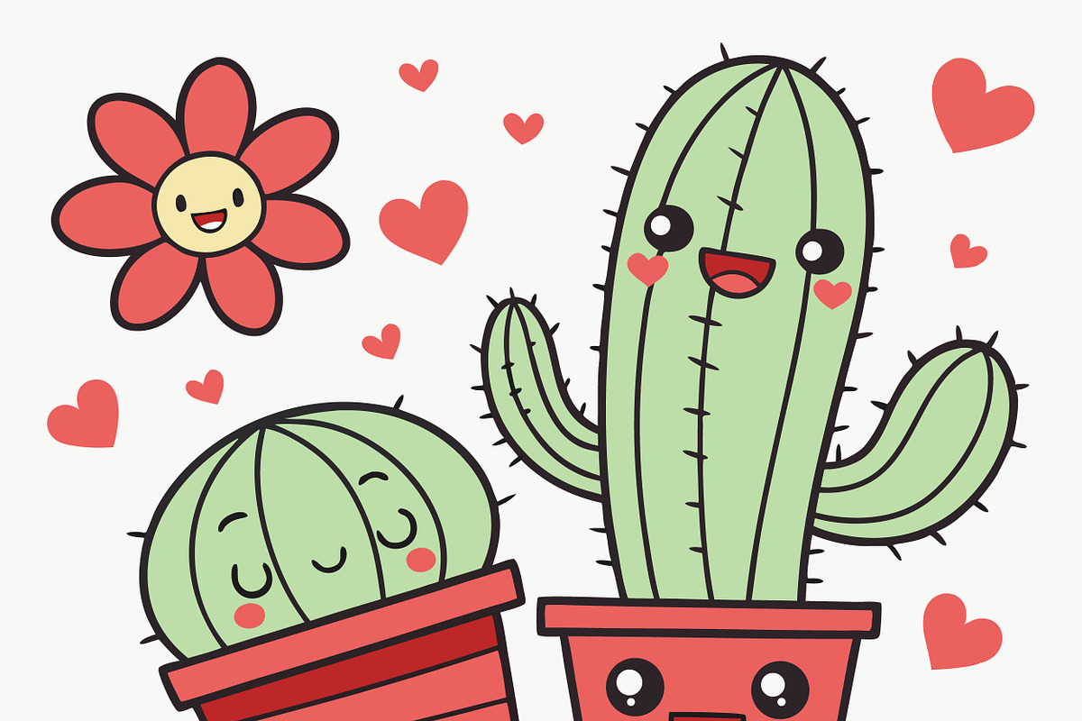 Cute cartoon cacti in pots, an Object Illustration by SouravDesign (Photo 2 of 2)