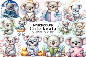 Watercolor Cute koala Clipart, an Illustration by CraftArtStudio