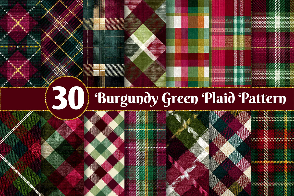Burgundy Green Plaid Pattern, an Illustration by Dream Creation (Photo 1 of 6)