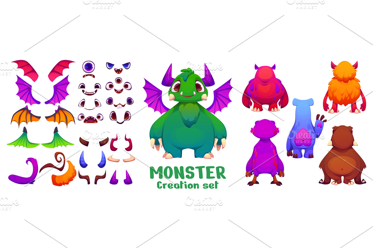 Cartoon monster creation kit, an Animal Illustration by Vector Tradition