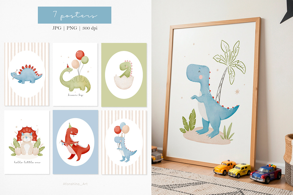 Dino party. Watercolor collection, an Animal Illustration by AfonshinaArt (Photo 3 of 13)
