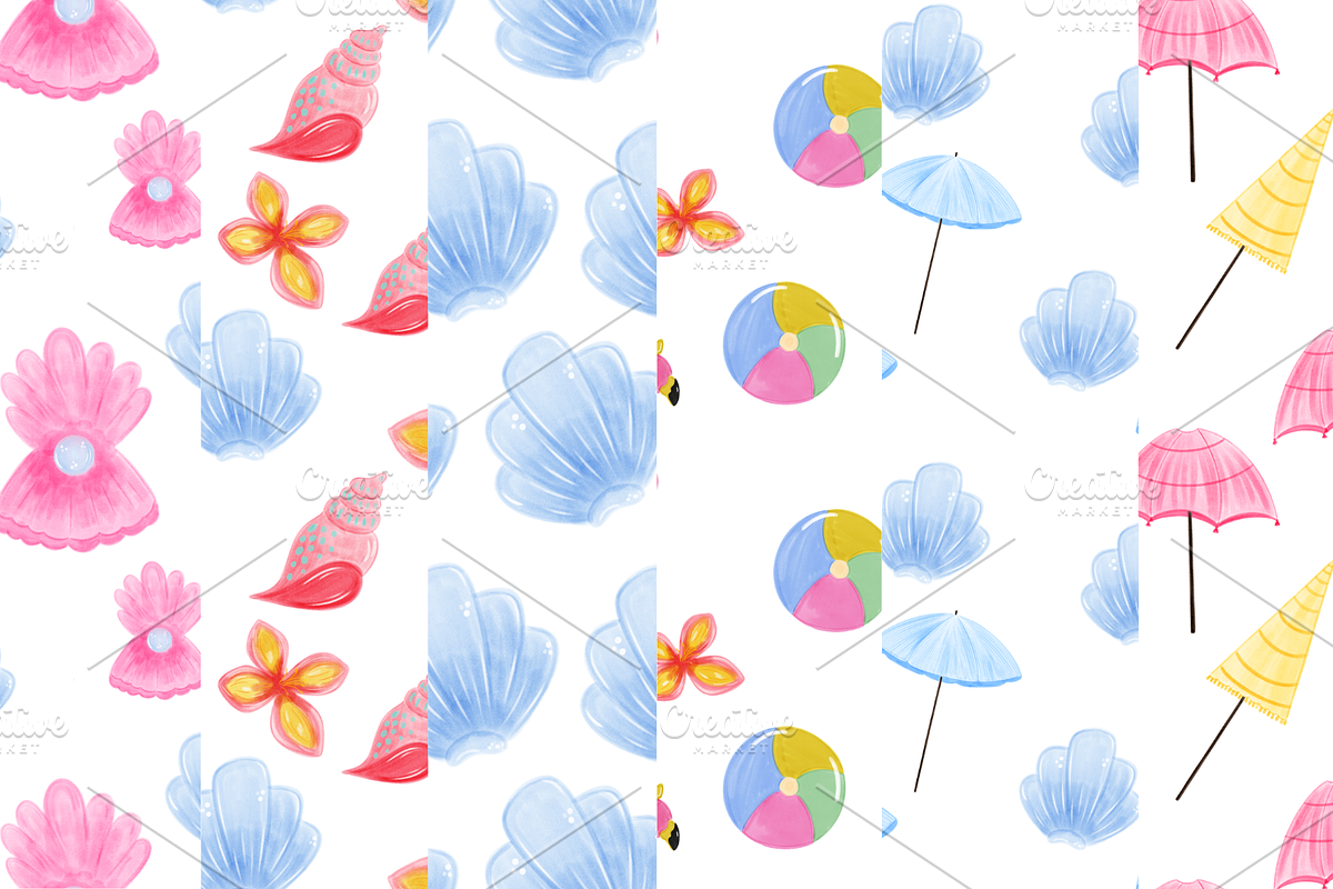 Summer Beach Seamless Pattern, a Decorative Illustration by Oleksandra Illustrates (Photo 2 of 11)