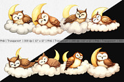 Sleepy Owl Cloud Clipart, a Graphic by Artnoy (Thumbnail 2 of 5)