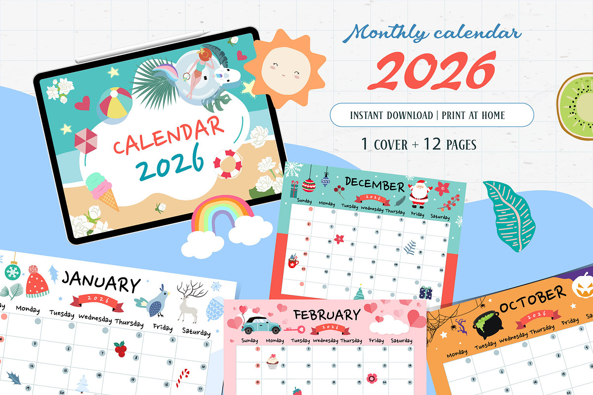 cute calendar for kid design, a Print Template by Piixypeach (Photo 1 of 10)