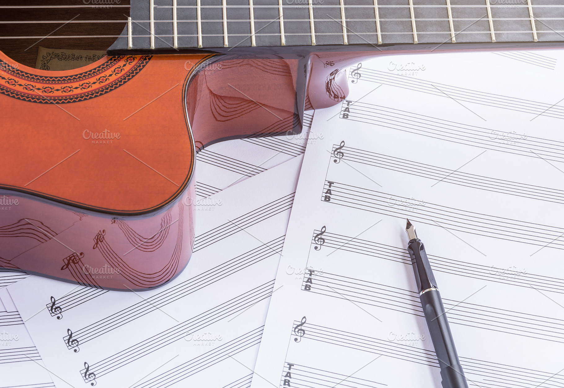 Musical instrument on wooden table stock photo containing acoustic and audio, an Arts & Entertainment Photo by rakoptonLPN
