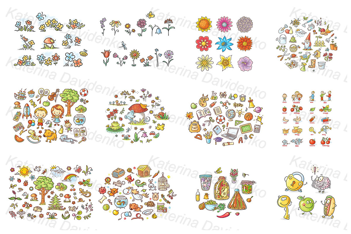 Cartoon child's drawing objects set, an Education Illustration by Bubert Art (Photo 3 of 7)