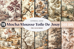Mocha Mousse Toile De Jouy Patterns, an Illustration by SinaCreation