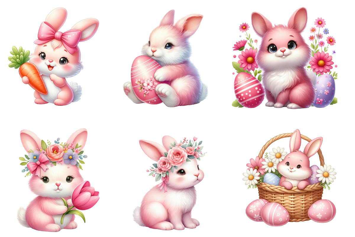 Pink Easter Watercolor Clipart, an Illustration by Dream Creation (Photo 4 of 7)