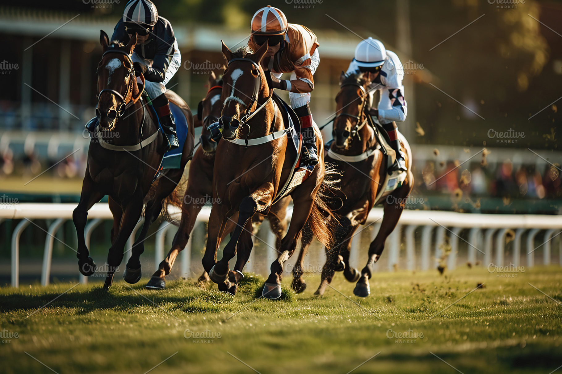 Jockeys during horse race on their horses on hippodrome, a Sports & Recreation Photo by AlyaAnd