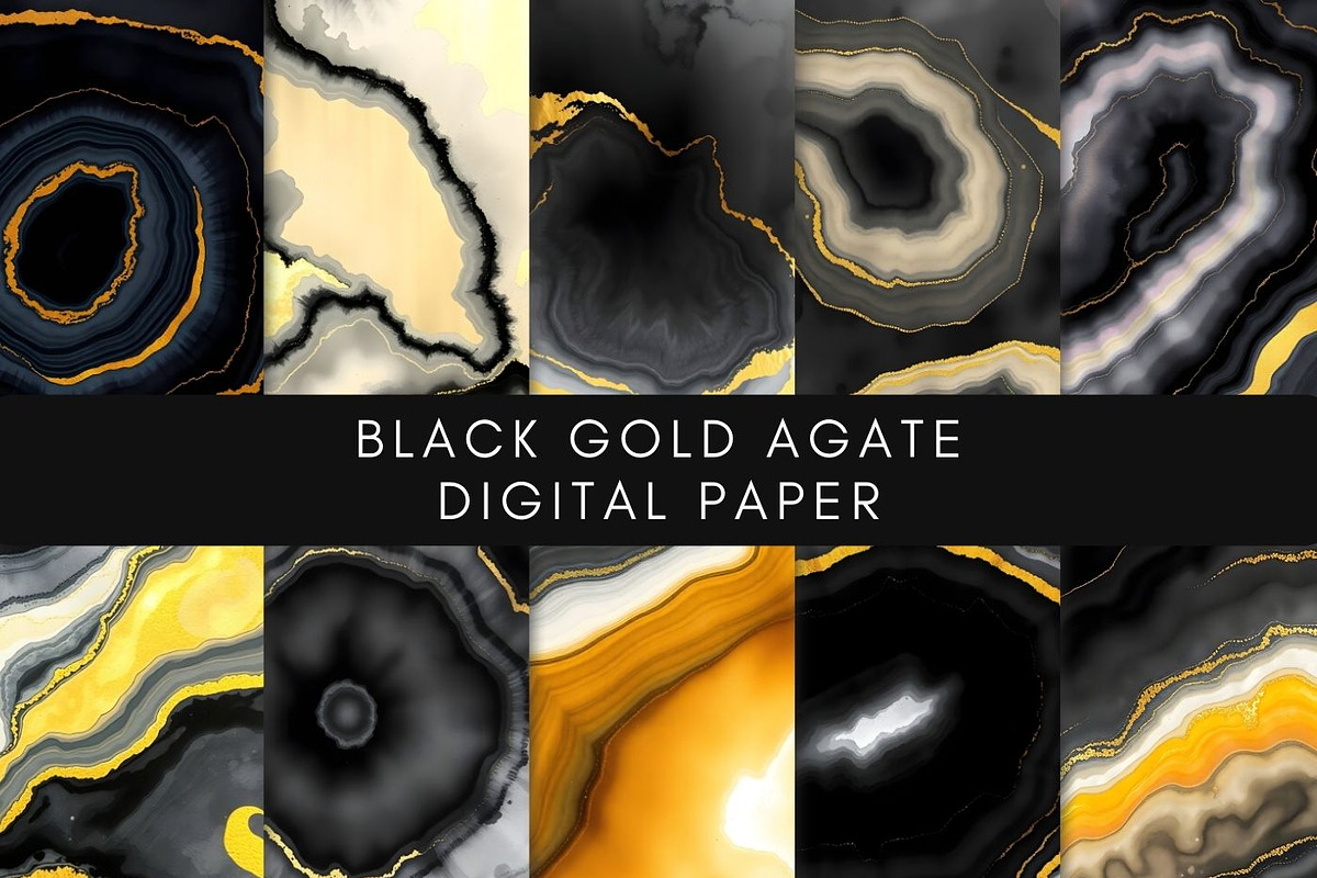 30 Watercolor Black Gold Agate, a Background Graphic by UniqueMe (Photo 6 of 11)