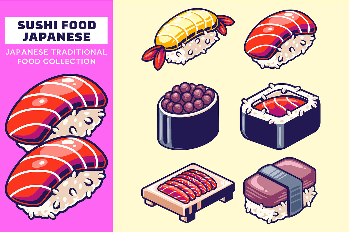 Collection Sushi and Japanese Food, a Food Illustration by Signatoro