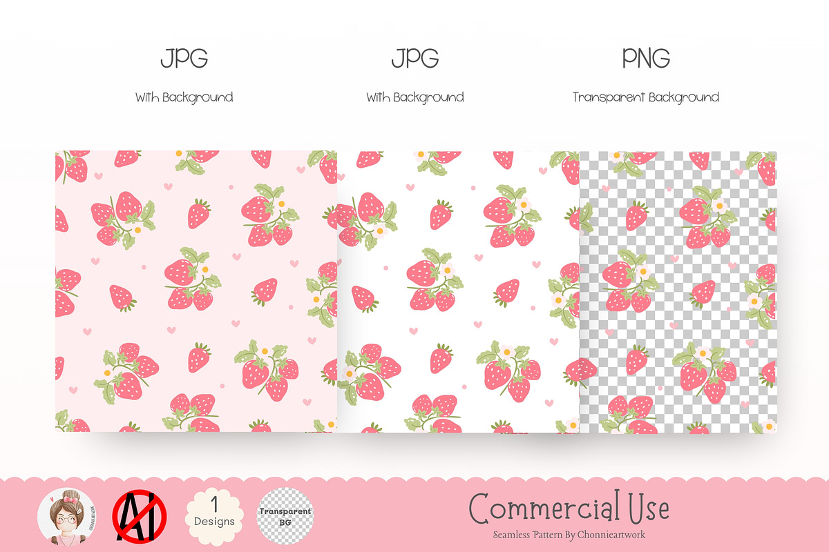 Cute Strawberry Pattern Seamless, a Pattern Graphic by Chonnieartwork (Photo 2 of 5)