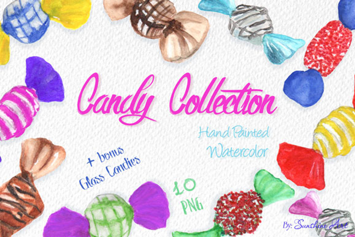 10 hand painted watercolor candies, a Decorative Illustration by Sunshine Art Shop (Photo 1 of 4)