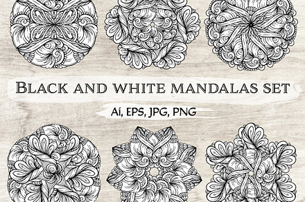 Black and white mandalas set