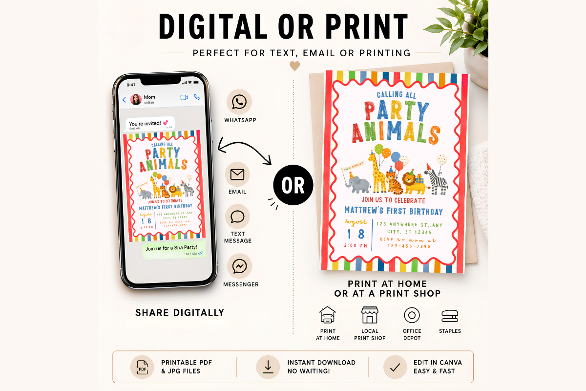Party Animals First Birthday Invite, an Invitation Template by Melii Designs (Photo 3 of 6)