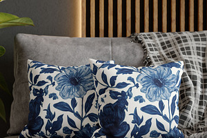 Blue Floral Toile Pattern, a Pattern Graphic by elfy creative