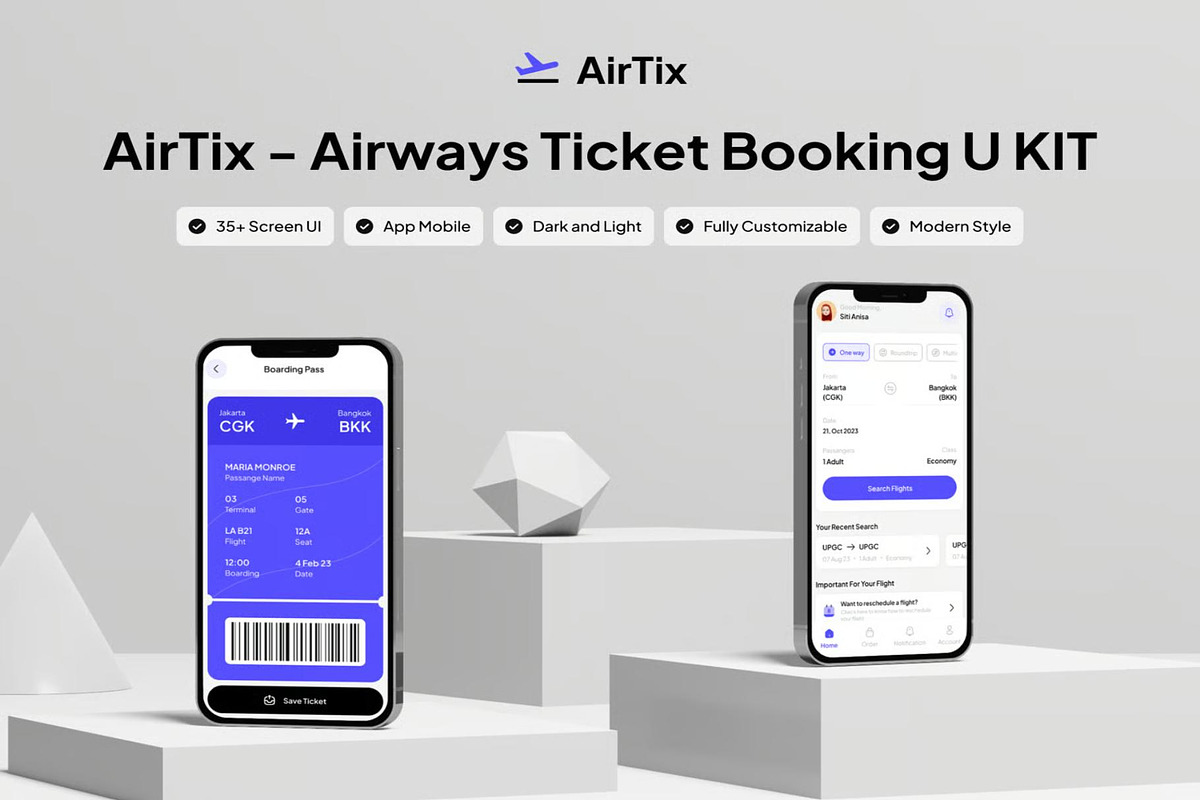 AIRTIX - Airways Ticket Booking UI, an UI Kit Template by Lumina_ui_ux202 (Photo 1 of 7)