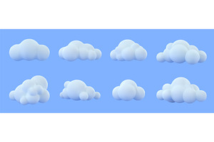 White fluffy 3D clouds. Cartoon, an Object Illustration by winwin.art