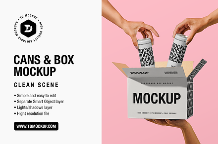 Cans and a Box - Mockup, a Packaging Mockup by TD Mockup
