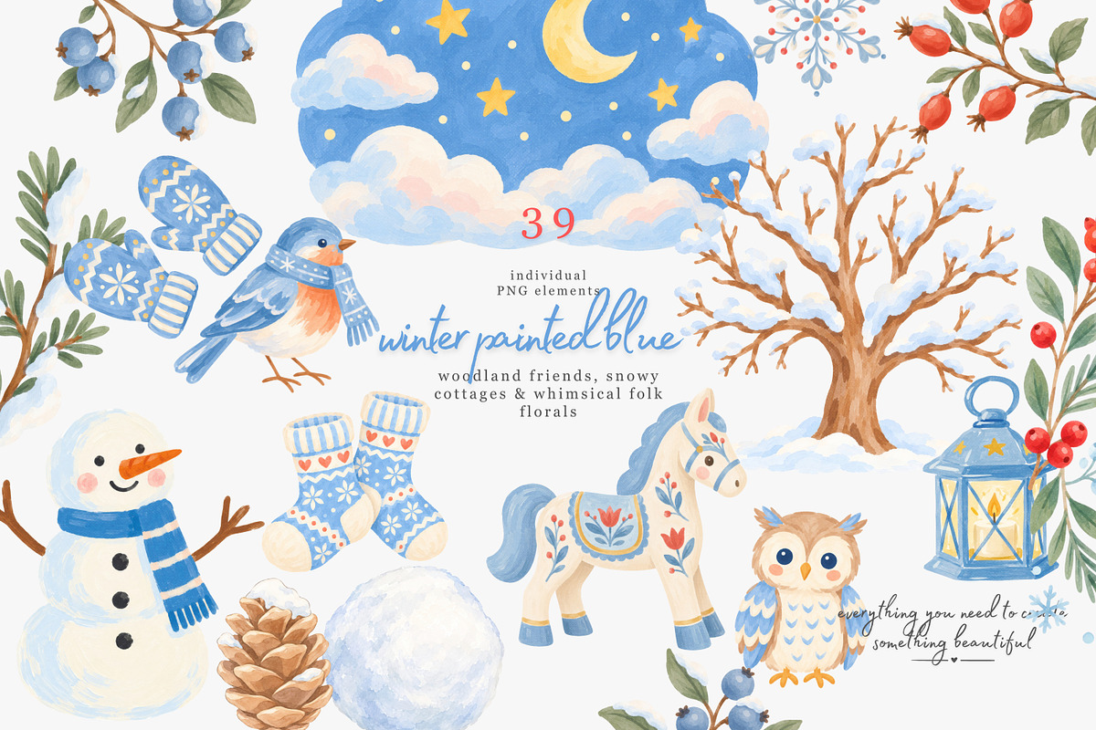 cozy storybook winter clipart set, a Decorative Illustration by Patishop Art (Photo 1 of 9)