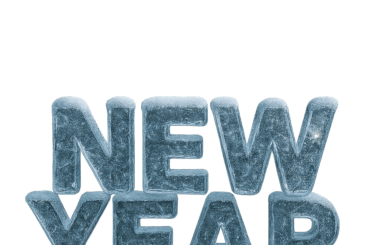 New year text made of ice with trans, an Illustration by Dvoevnore photos